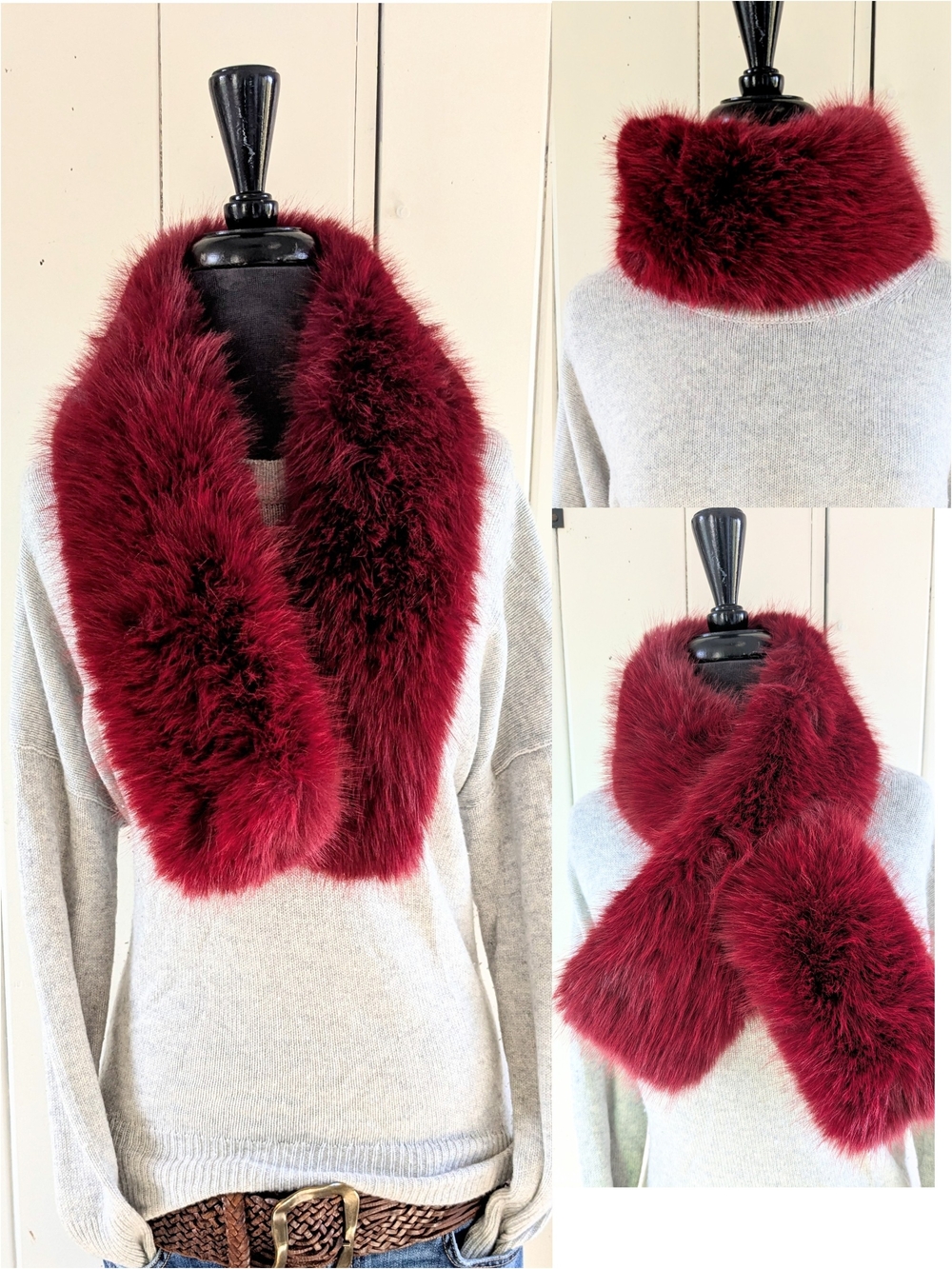 Burgundy Faux Fur Scarf/Stoll NWOT
